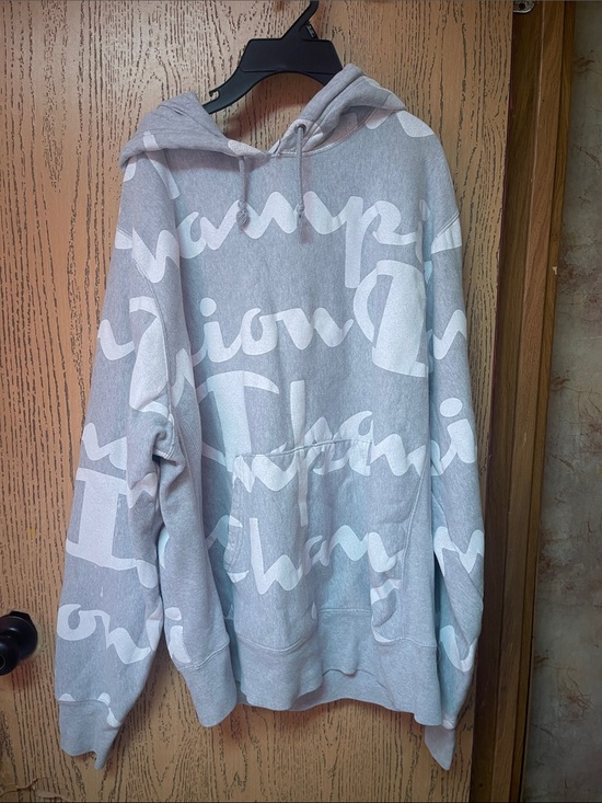 Champion Other - Champion Light Gray Oversized Script Logo Pullover Hoodie